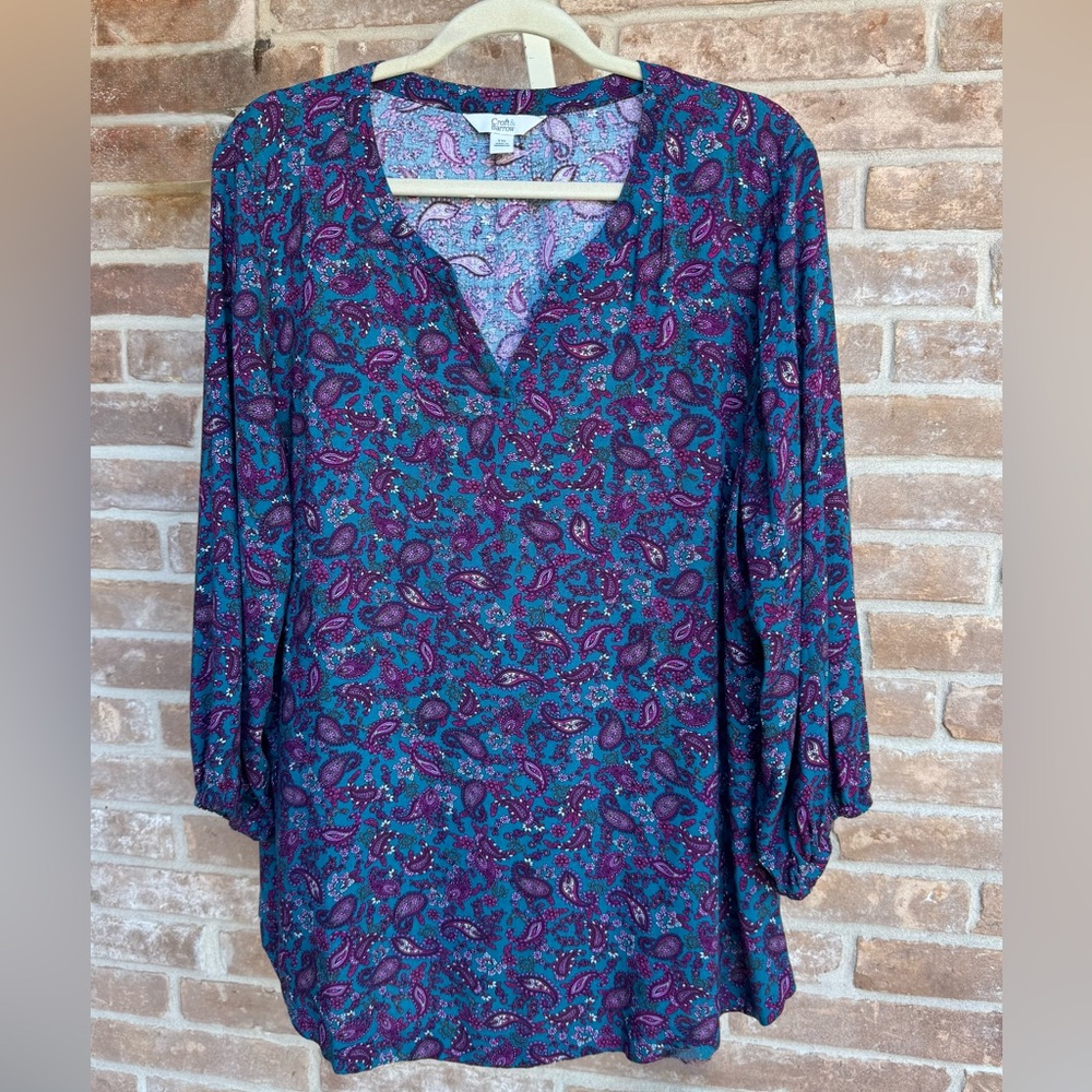 Croft & Barrow Paisley Blouse - Teal and Magenta, Size XXL